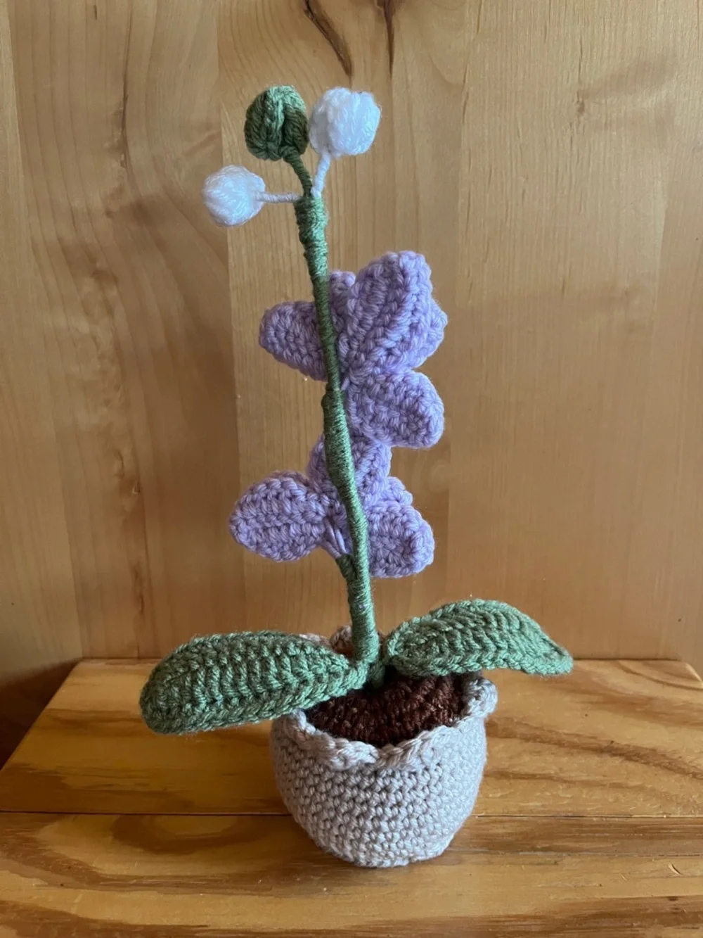 🎉HP🎉 Handmade Crochet Purple Orchid Plant in Cream Pot - Home Accents